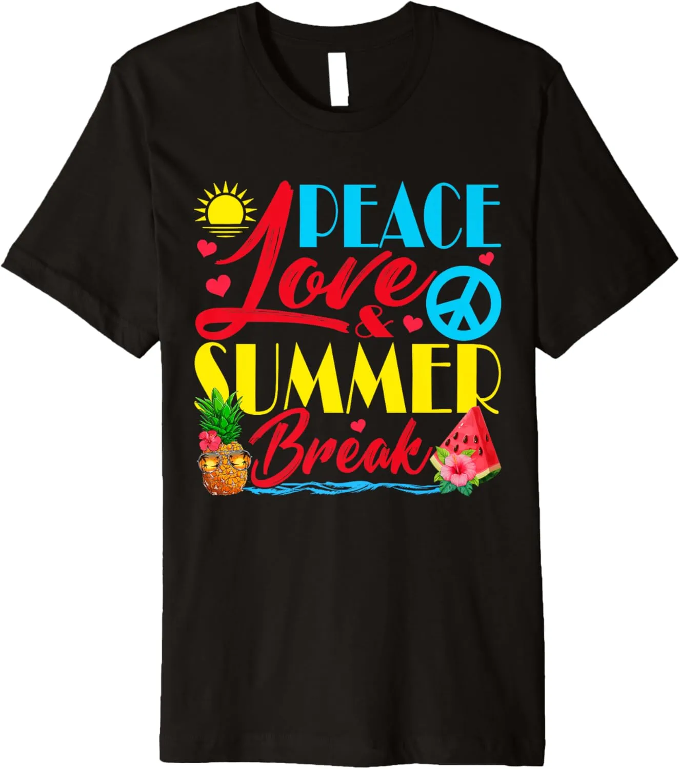 Funny Peace Love & Summer Break Vacay Vibes Beach Vacation Premium T-Shirt
