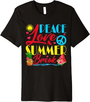 Funny Peace Love & Summer Break Vacay Vibes Beach Vacation Premium T-Shirt