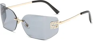 Futuristic Rimless Y2K Sunglasses for Women Men Fashion Wrap Around Frame Trendy Shield Frameless Design