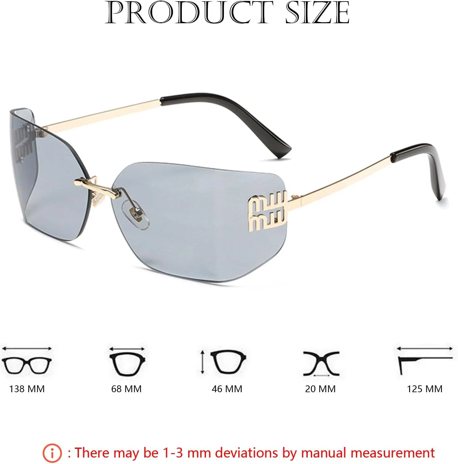 Futuristic Rimless Y2K Sunglasses for Women Men Fashion Wrap Around Frame Trendy Shield Frameless Design