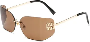 Futuristic Rimless Y2K Sunglasses for Women Men Fashion Wrap Around Frame Trendy Shield Frameless Design