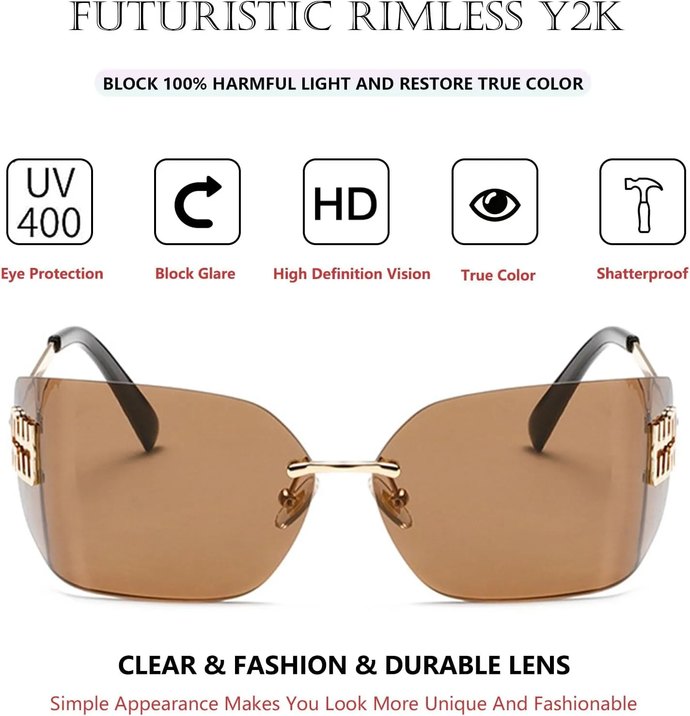 Futuristic Rimless Y2K Sunglasses for Women Men Fashion Wrap Around Frame Trendy Shield Frameless Design