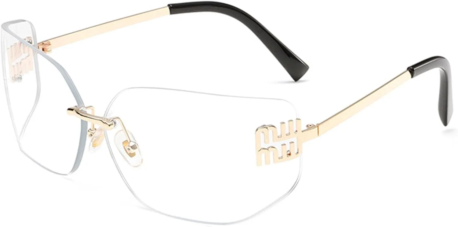 Futuristic Rimless Y2K Sunglasses for Women Men Fashion Wrap Around Frame Trendy Shield Frameless Design