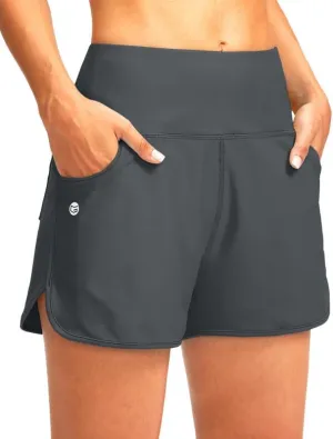 G Gradual Women's 3" High Waisted Swim Board Shorts with Pockets Quick Dry Swimsuit Bottoms Bathing Suit for Women with Liner