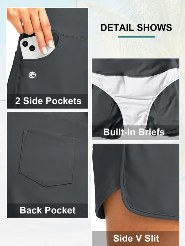 G Gradual Women's 3" High Waisted Swim Board Shorts with Pockets Quick Dry Swimsuit Bottoms Bathing Suit for Women with Liner