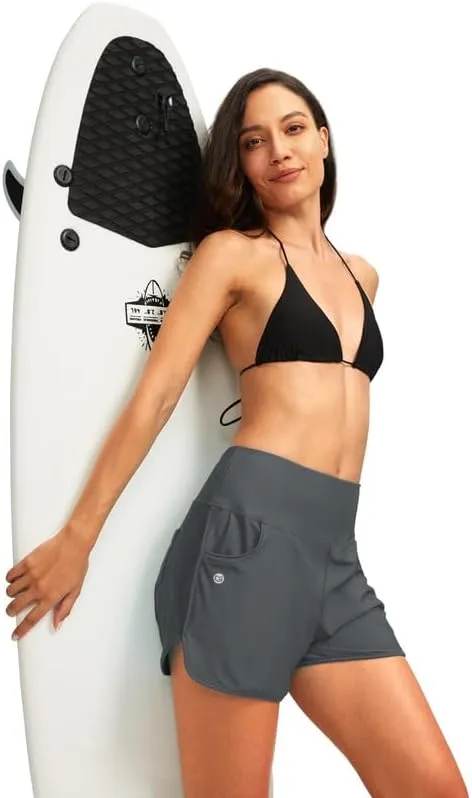 G Gradual Women's 3" High Waisted Swim Board Shorts with Pockets Quick Dry Swimsuit Bottoms Bathing Suit for Women with Liner