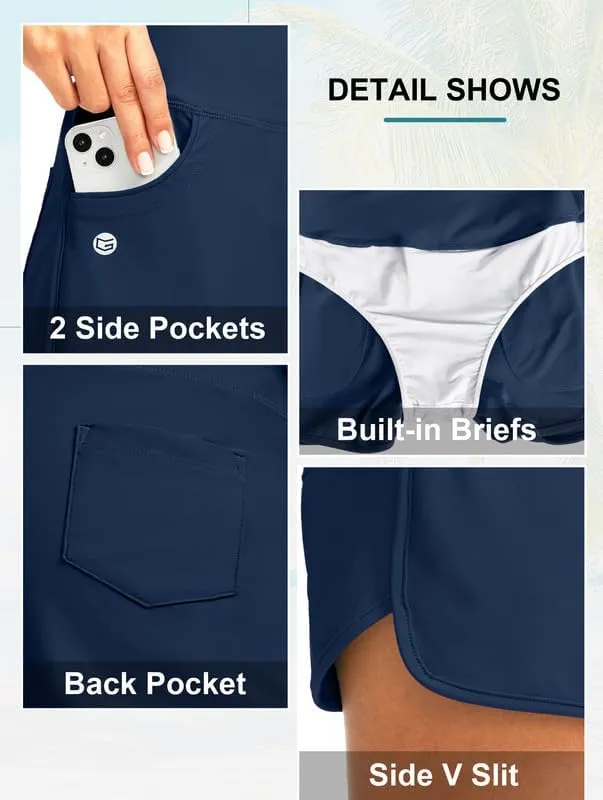 G Gradual Women's 3" High Waisted Swim Board Shorts with Pockets Quick Dry Swimsuit Bottoms Bathing Suit for Women with Liner