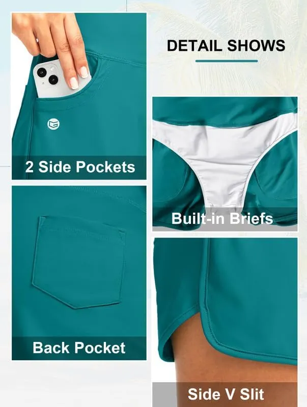 G Gradual Women's 3" High Waisted Swim Board Shorts with Pockets Quick Dry Swimsuit Bottoms Bathing Suit for Women with Liner