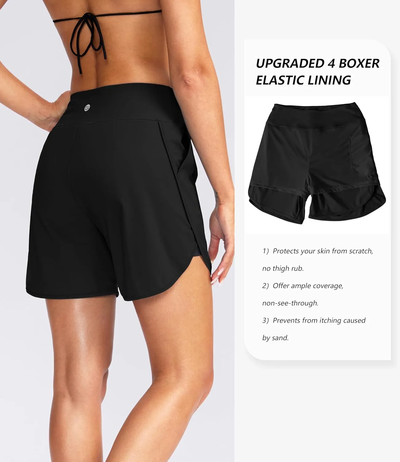 G Gradual Women's 5" High Waisted Swim Board Shorts Quick Dry UPF 50  Swimming Beach Shorts for Women with Liner Pockets