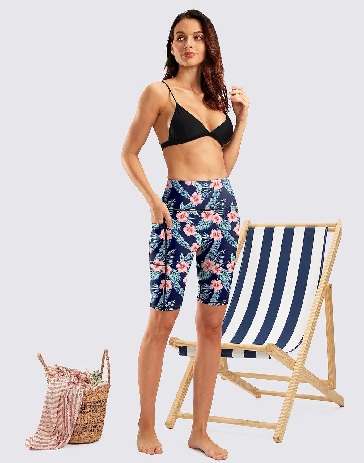 G Gradual Women's 9" High Waisted Swim Board Shorts Tummy Control Swimsuit Bottoms for Women with Liner Pockets