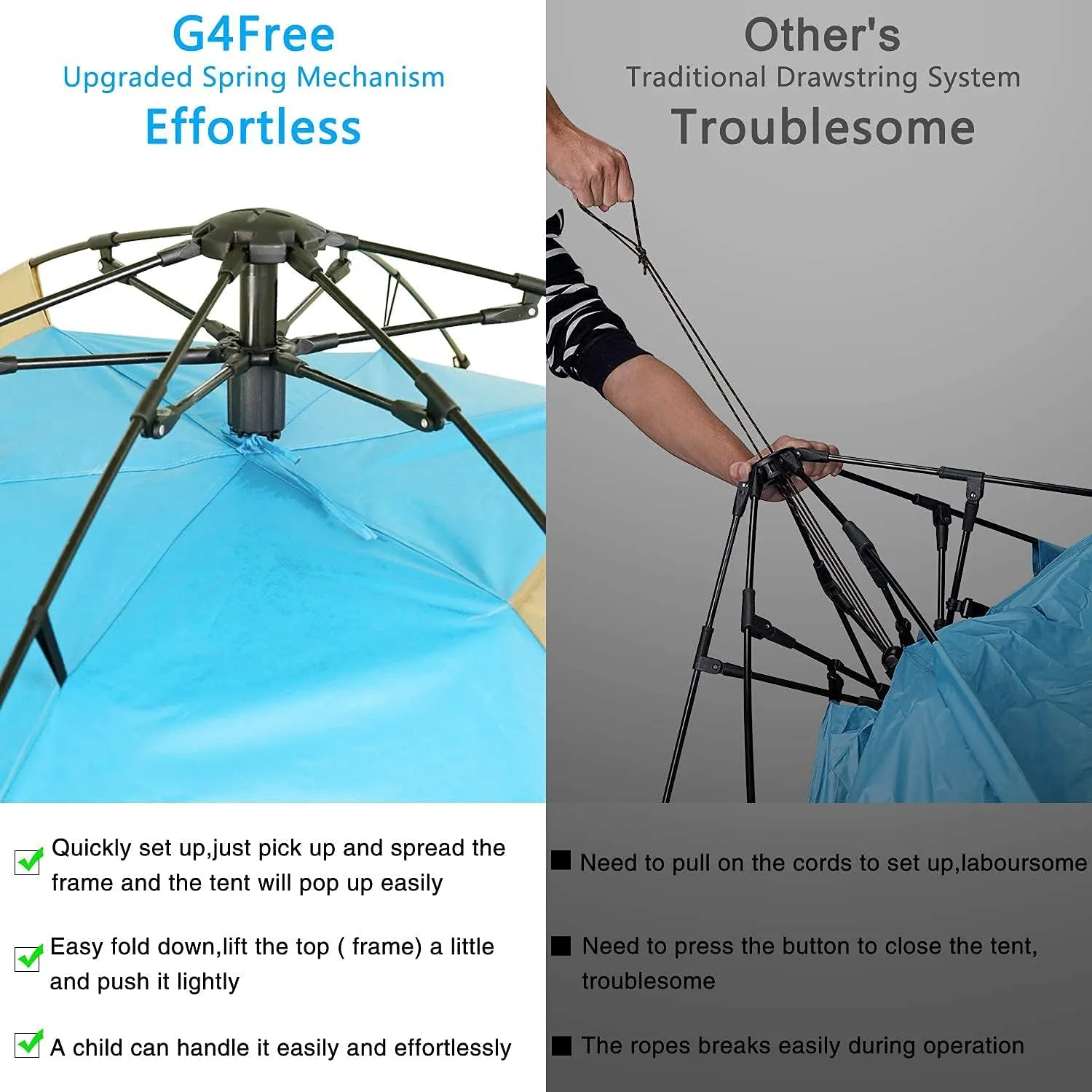 G4Free Deluxe XL Pop Up Beach Tent, 3-4 Persons Easy Setup Sun Shelter Canopy with UPF 50  UV Protection Extral Wide 70.9 in