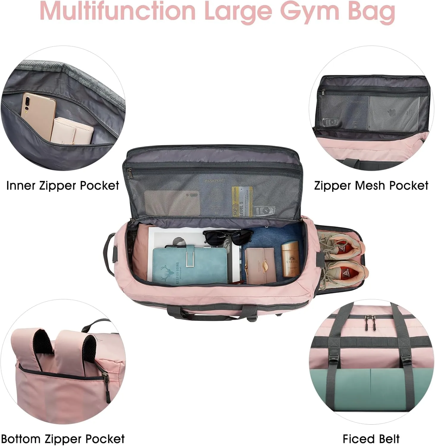 G4Free Gym Bag for Women Men 45L Duffle Backpack with Shoe Compartment Water Resistant Travel Weekender Bag
