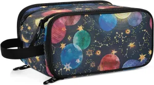 Galaxy Space Star Sun Makeup Organizer Bag Travel Toiletry Bag Cosmetic Bag Large Capacity Make up Bag Case for Ladies Women Girls Trip Gym with Compartments Travel Essentials Gift