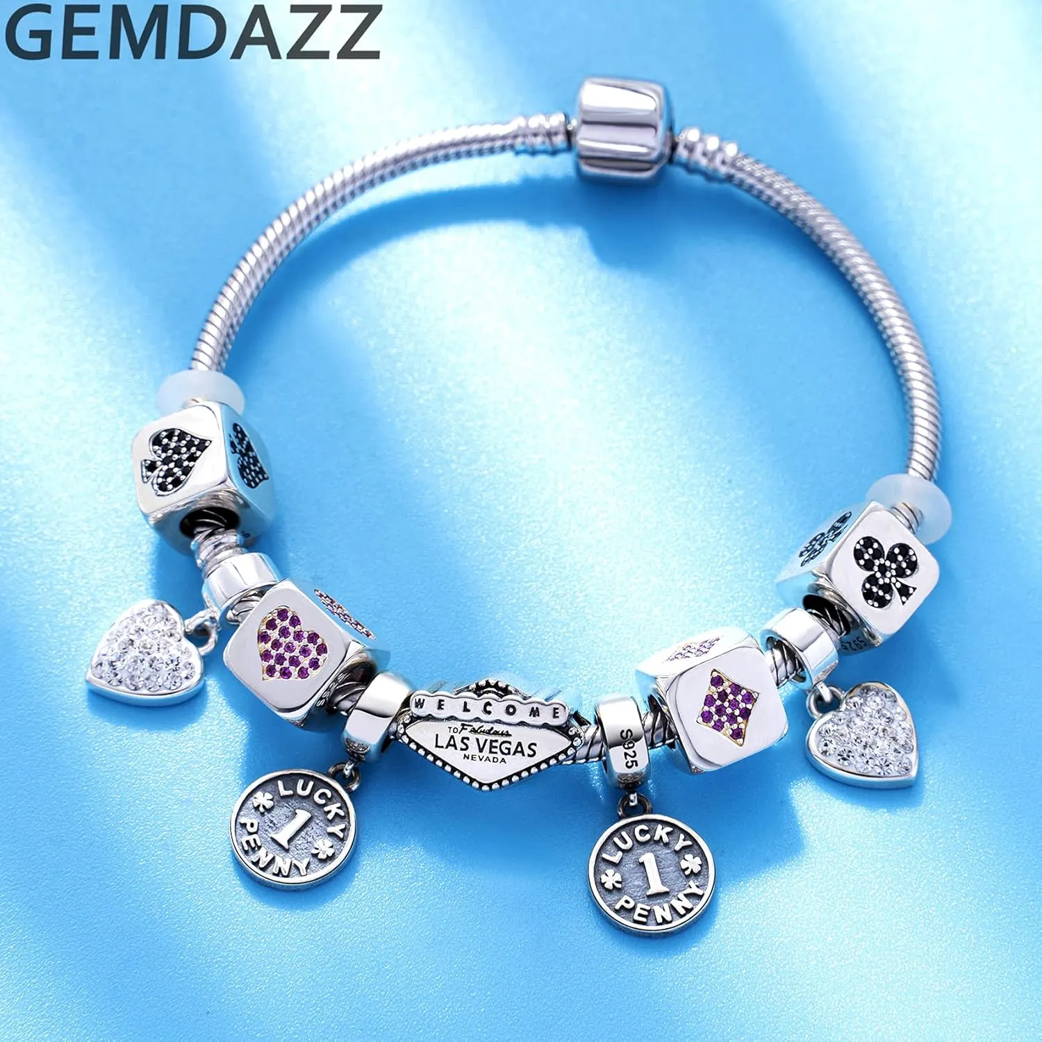 GEMDAZZ Silver Travel Charm Hobby Charm for Women Bracelets 925 Sterling Silver Shopping Handbag, High Heel Shoe, Guitar Beads, Valentines for Lover/Friends/Mother/Musician