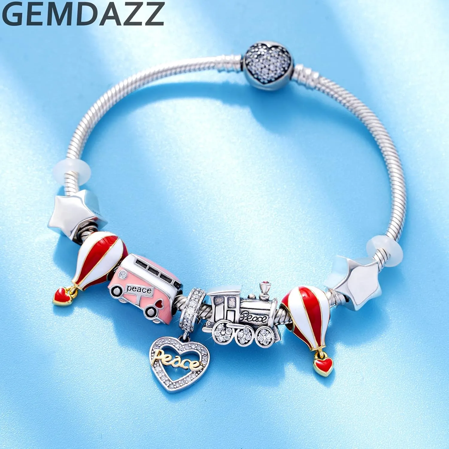 GEMDAZZ Silver Travel Charm Hobby Charm for Women Bracelets 925 Sterling Silver Shopping Handbag, High Heel Shoe, Guitar Beads, Valentines for Lover/Friends/Mother/Musician