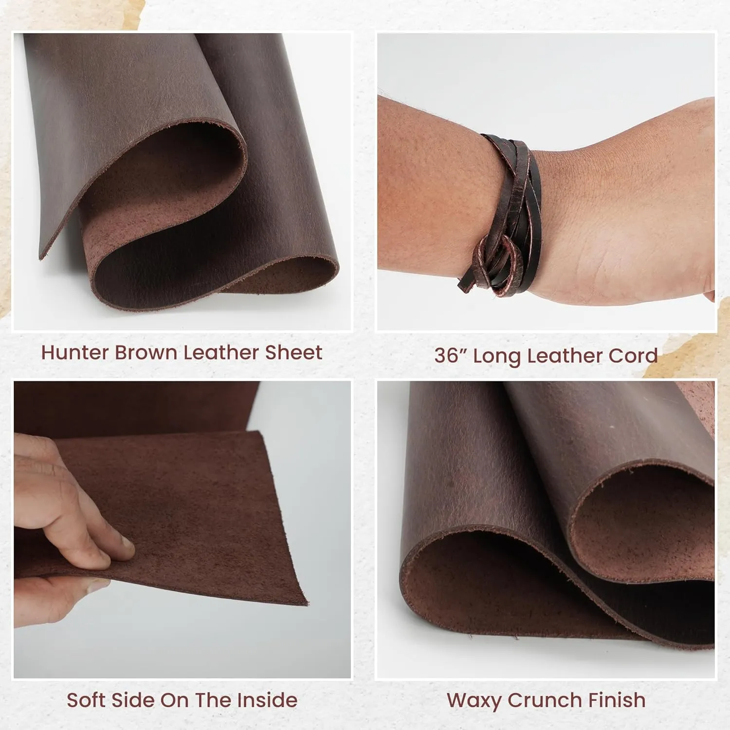 Genuine Leather Sheet - Dark Brown, Soft & Smooth Tooling (12 X 12) - Ideal for Crafts, Wallets & Handbags - Includes 36' Leather Cord - 1.4-1.6mm Thick