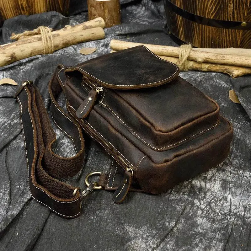 Genuine Leather Sling Bag Anti-Theft Sport Biking Chest Pack Men