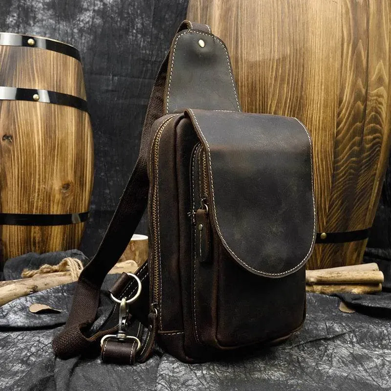 Genuine Leather Sling Bag Anti-Theft Sport Biking Chest Pack Men