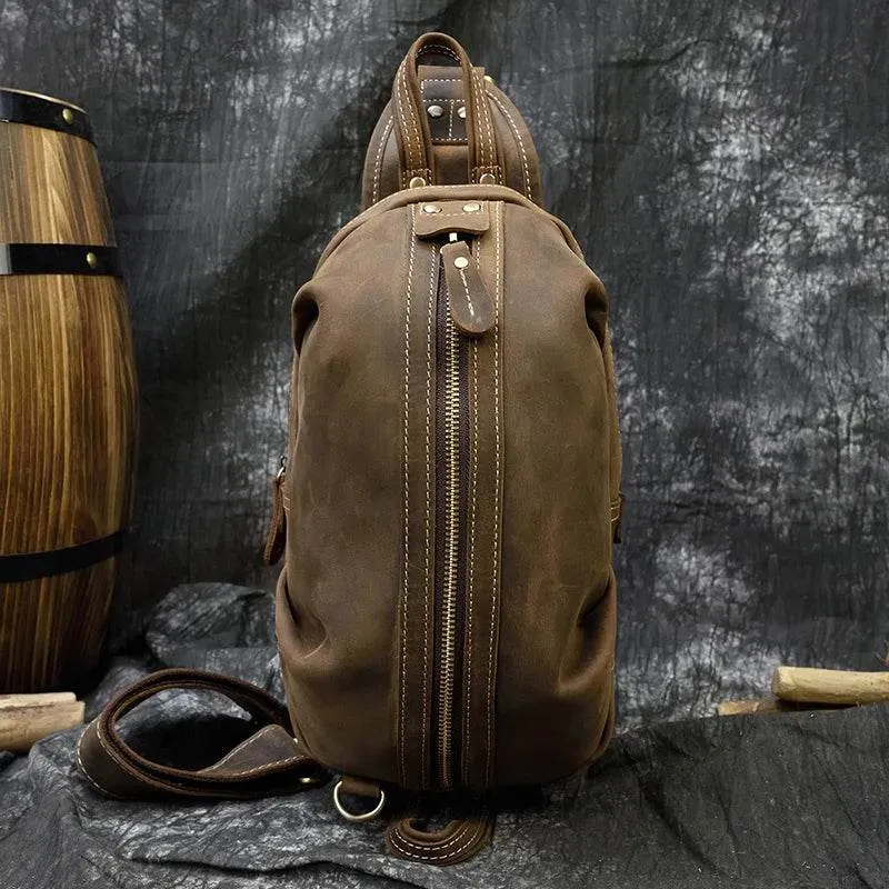 Genuine Leather Sling Bag Anti-Theft Sport Biking Chest Pack Men