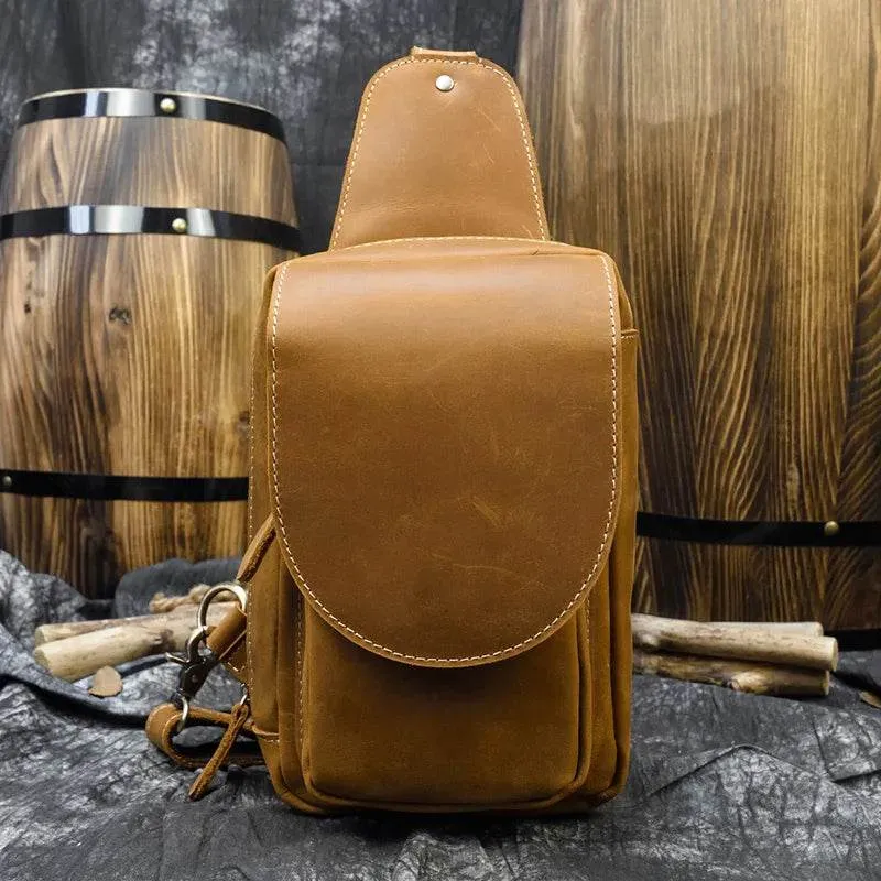 Genuine Leather Sling Bag Anti-Theft Sport Biking Chest Pack Men