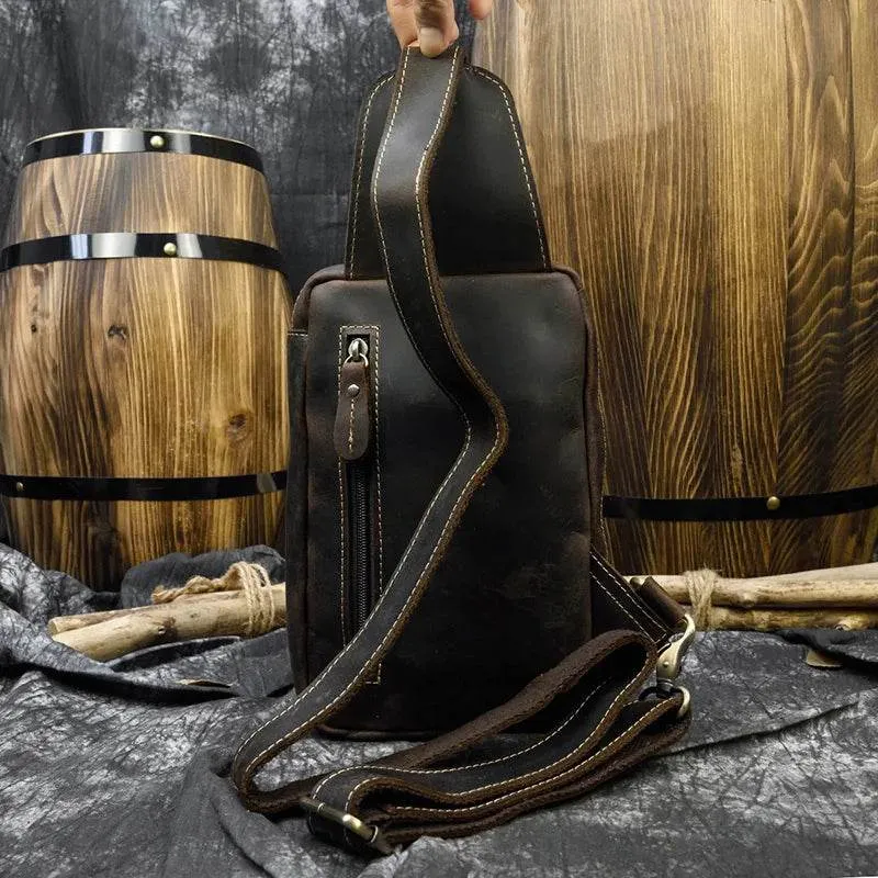 Genuine Leather Sling Bag Anti-Theft Sport Biking Chest Pack Men