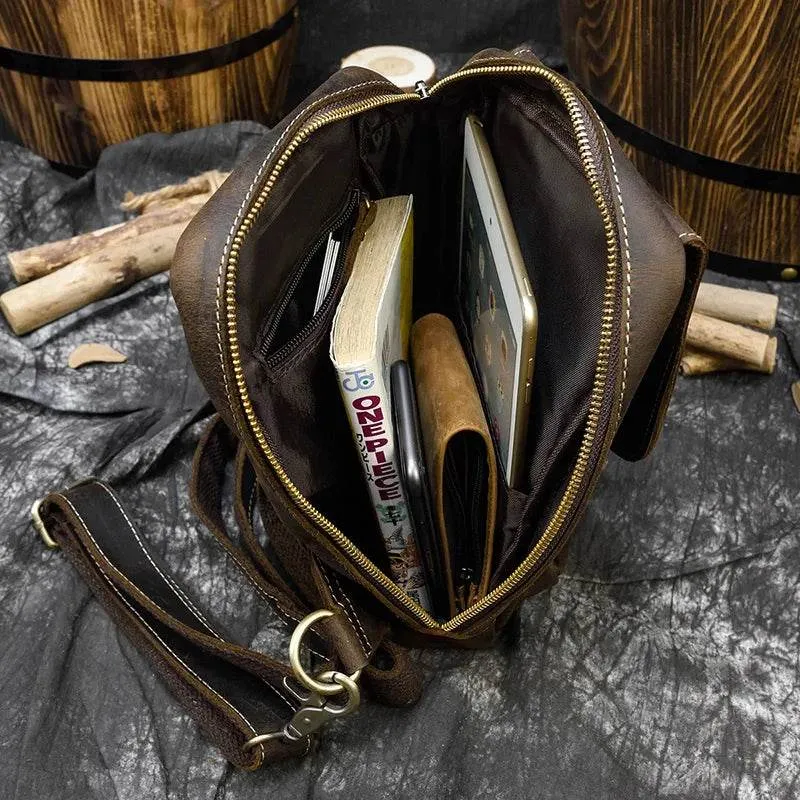 Genuine Leather Sling Bag Anti-Theft Sport Biking Chest Pack Men