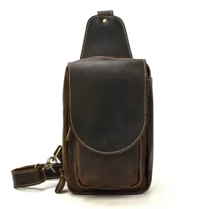 Genuine Leather Sling Bag Anti-Theft Sport Biking Chest Pack Men