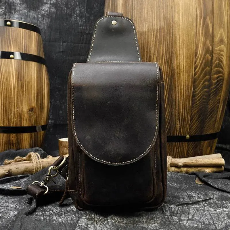 Genuine Leather Sling Bag Anti-Theft Sport Biking Chest Pack Men