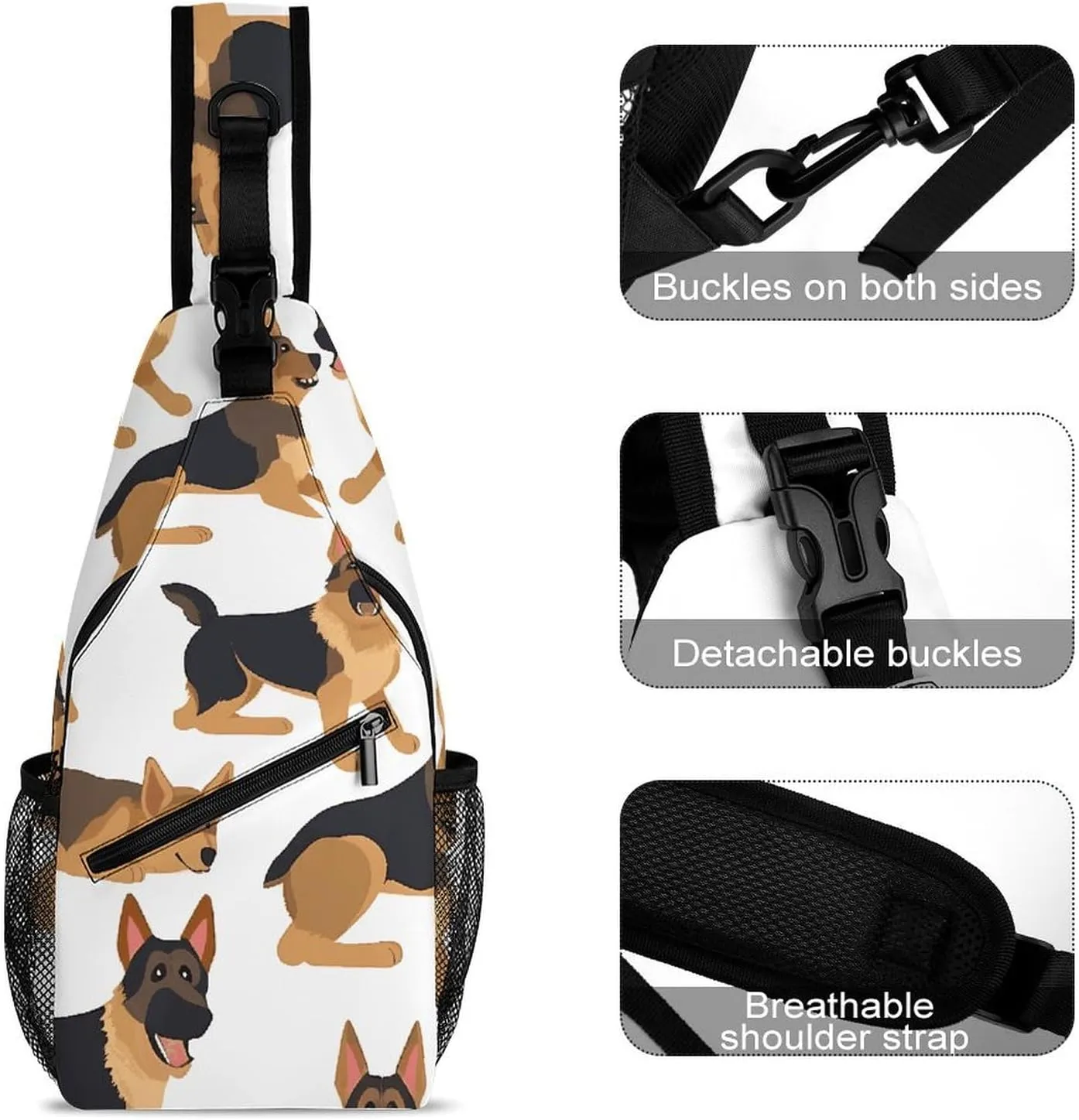 German Shepherd Crossbody Bag, Sling Bag, Sling Backpack, Belt Bags for Travel Outdoors Hiking