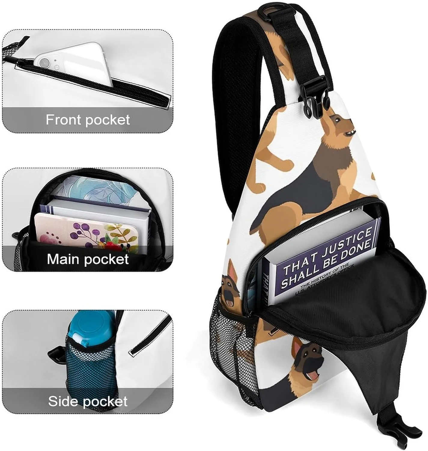 German Shepherd Crossbody Bag, Sling Bag, Sling Backpack, Belt Bags for Travel Outdoors Hiking