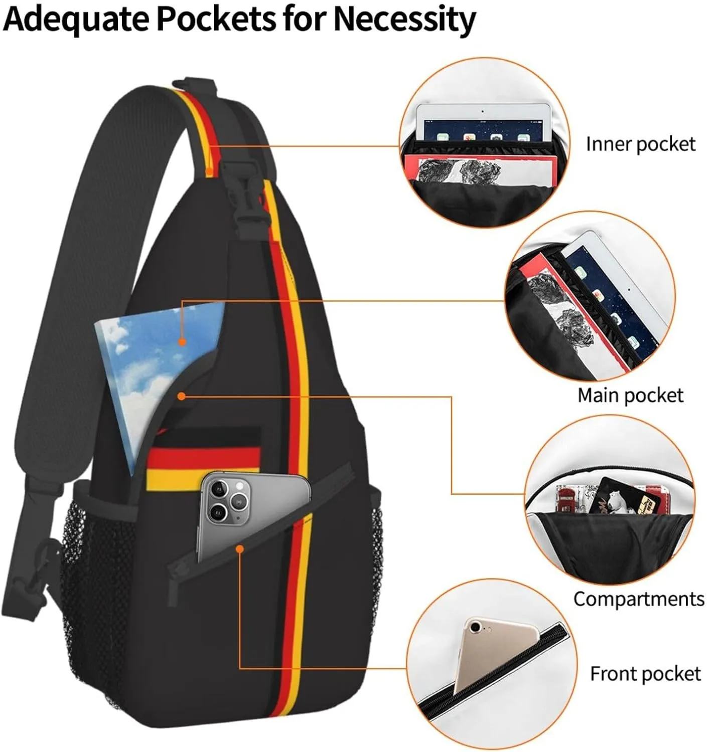 Germany Crossbody Bag German Shoulder Bag Backpack Germany Flag Sling Bag Chest Casual Daypack Bag