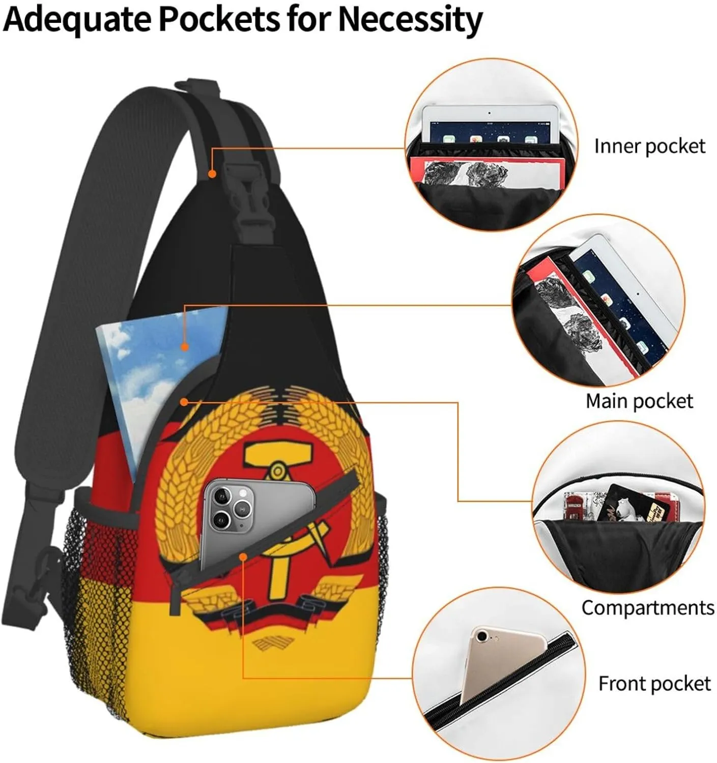 Germany Crossbody Bag German Shoulder Bag Backpack Germany Flag Sling Bag Chest Casual Daypack Bag