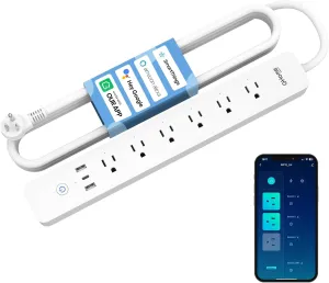 GHome Smart Plug Power Strip, 3 USB (30W Fast Charging) and 6 Individually Controlled Outlets, WiFi Surge Protector Works with Alexa & Google Home, Energy Monitor, 7.18 ft Mountable Flat Plug, 2A1C