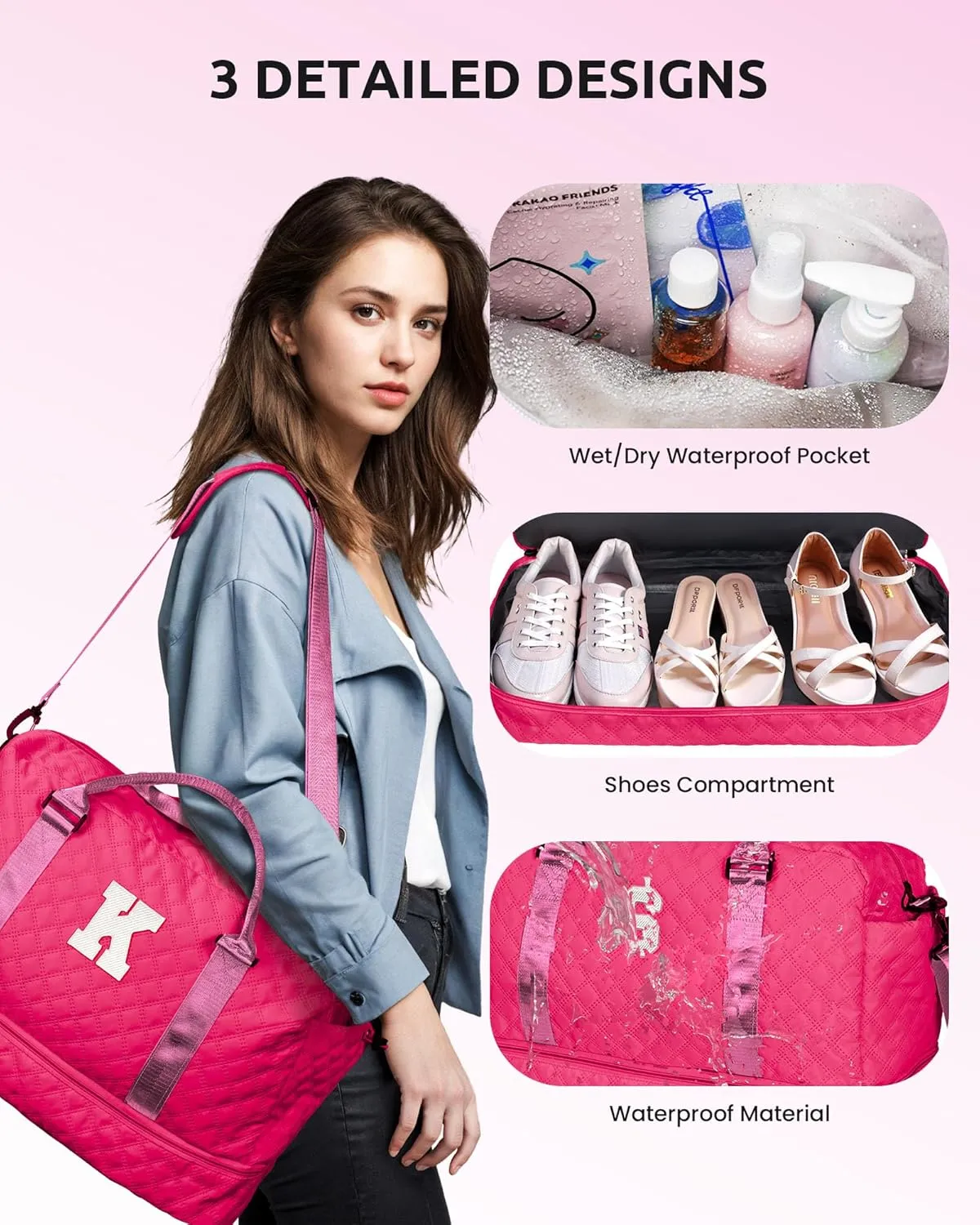 Gift for Everyone, Gifts for Women-Initial Travel Bag with Shoe Compartment, Weekender Bag, Monogram Overnight Bag for Women, Letter Travel Bag with Makeup Bag Graduation Gifts (Letter W)
