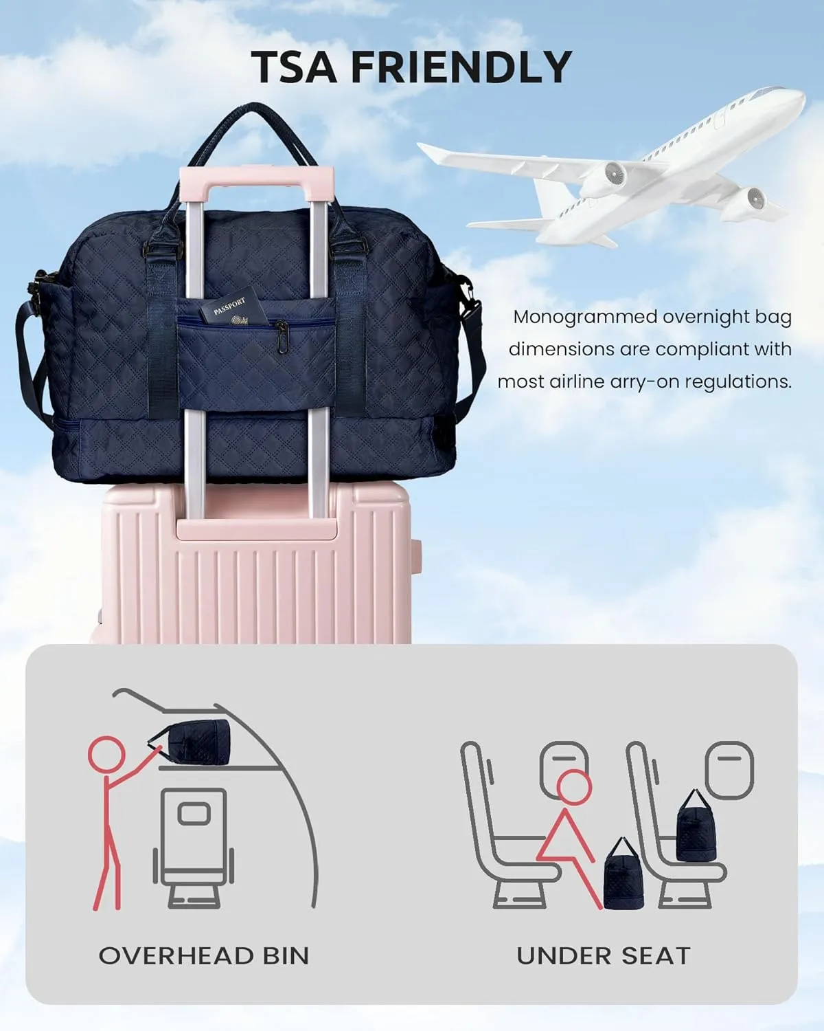 Gifts for Mom-Initial Duffle Bag with Shoe Compartment, Personalized Weekender Bag, Monogram Overnight Bag, Letter Travel Bag with Makeup Bag，Personalized Gifts Idea for Women Her (Letter F)