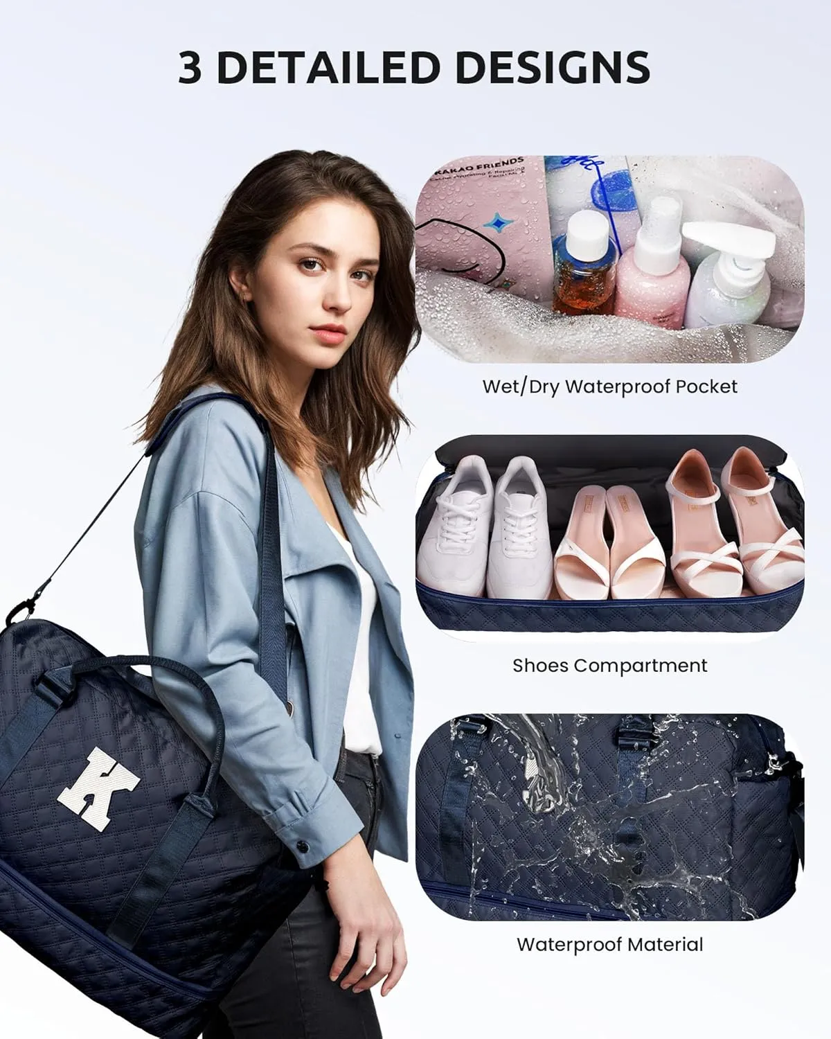 Gifts for Mom-Initial Duffle Bag with Shoe Compartment, Personalized Weekender Bag, Monogram Overnight Bag, Letter Travel Bag with Makeup Bag，Personalized Gifts Idea for Women Her (Letter F)