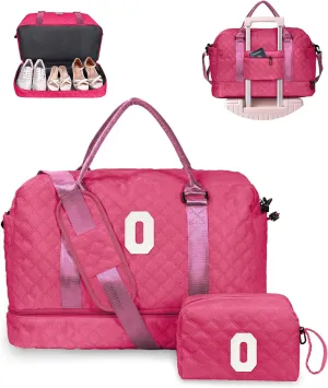 Gifts for Women-Initial Travel Bag with Shoe Compartment, Personalized Weekender Bag, Monogram Overnight Bag for Women, Letter Travel Bag with Makeup Bag (Letter O)