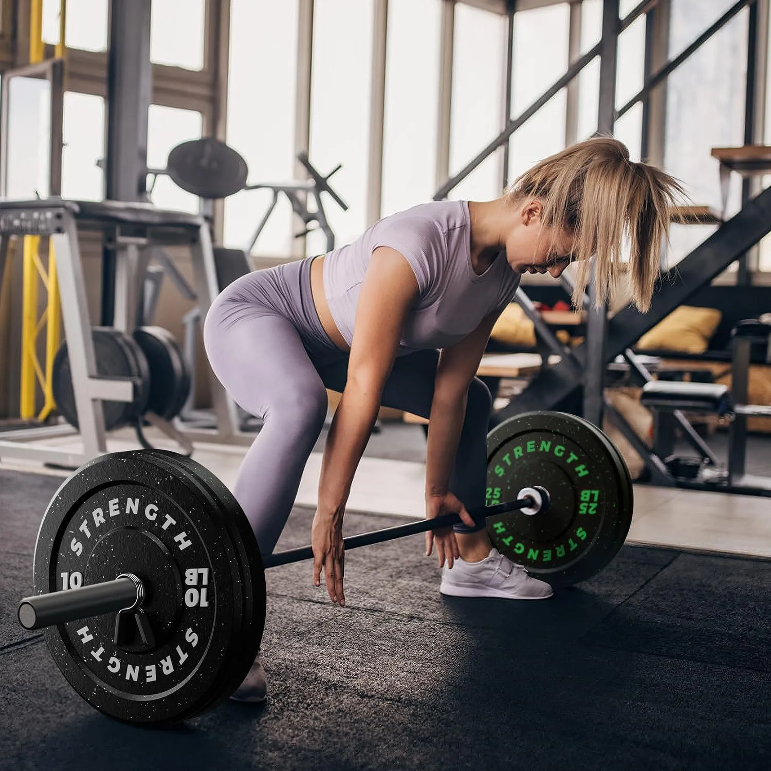GIKPAL Olympic Bumper Plates Set - 100% Rubber Weight Plates for 2 Inch Barbell Weights - Barbell Plates for Home Gym Free Weights Strength Training, Crushproof & Noise Reduction