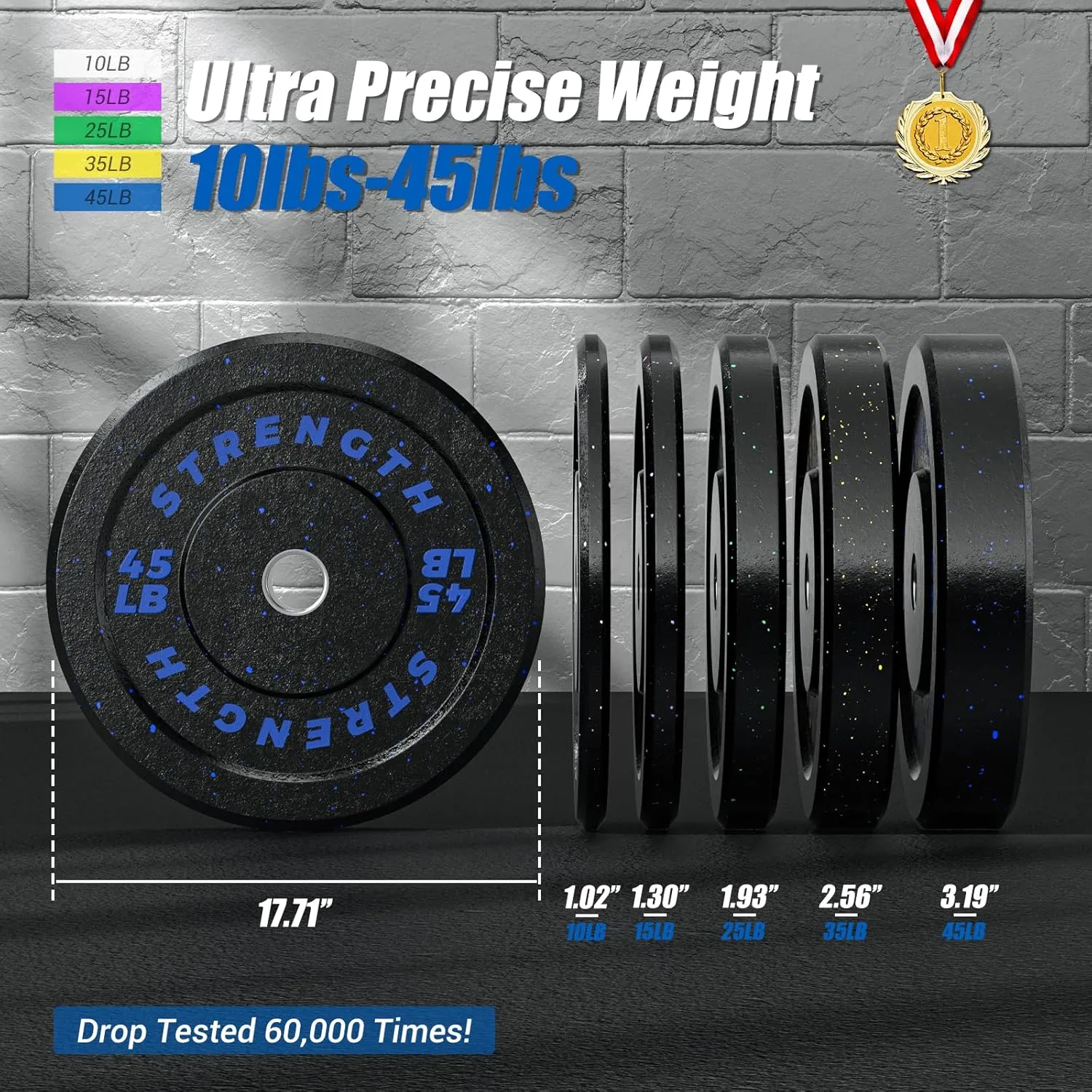 GIKPAL Olympic Bumper Plates Set - 100% Rubber Weight Plates for 2 Inch Barbell Weights - Barbell Plates for Home Gym Free Weights Strength Training, Crushproof & Noise Reduction