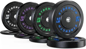 GIKPAL Olympic Bumper Plates Set - 100% Rubber Weight Plates for 2 Inch Barbell Weights - Barbell Plates for Home Gym Free Weights Strength Training, Crushproof & Noise Reduction