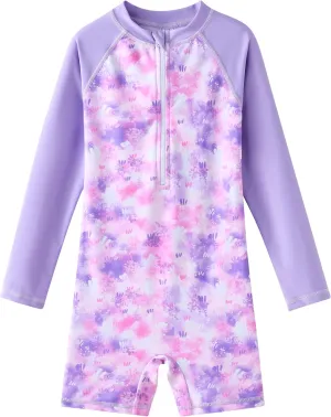 Girls Long Sleeve Rash Guard Swimsuits Zipper Bathing Suits