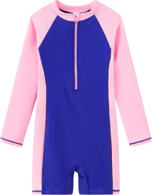 Girls Long Sleeve Rash Guard Swimsuits Zipper Bathing Suits