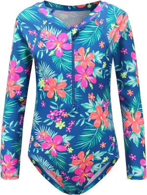 Girls One Piece Swimsuits Hawaiian Ruffle Swimwear Beach Bathing Suit