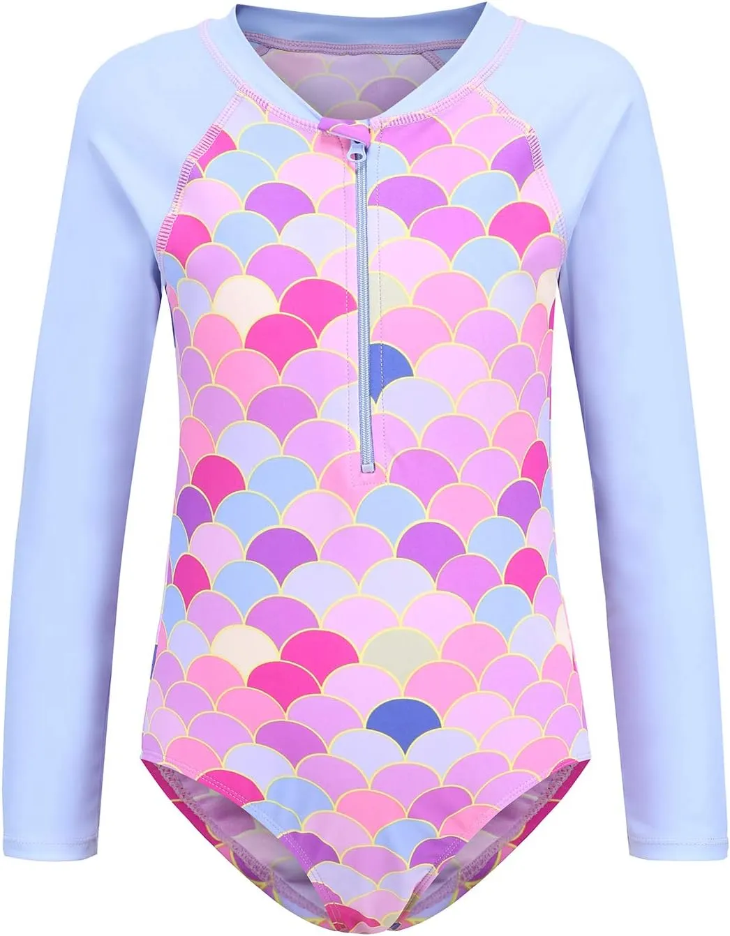 Girls Rash Guard Long Sleeve One Piece Swimsuits Stripes Zipper Bathing Suits UPF 50 /Sun Protection