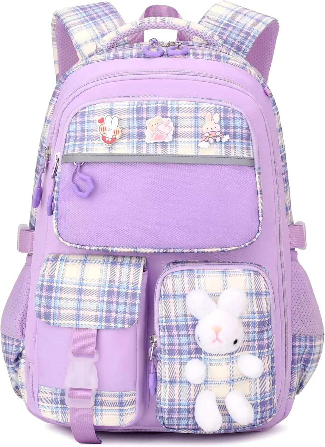 Girls School Backpacks Kids Bookbags for Primary Elementary High Students Teen Girls Cute 17inch Book Bag (Purple-Buny)