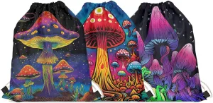 GLENLCWE Art Mushroom Drawstring Bag,3Pack Mushroom Drawstring Backpack Waterproof Beach Gym Travel Cinch Bag String Bag for Women