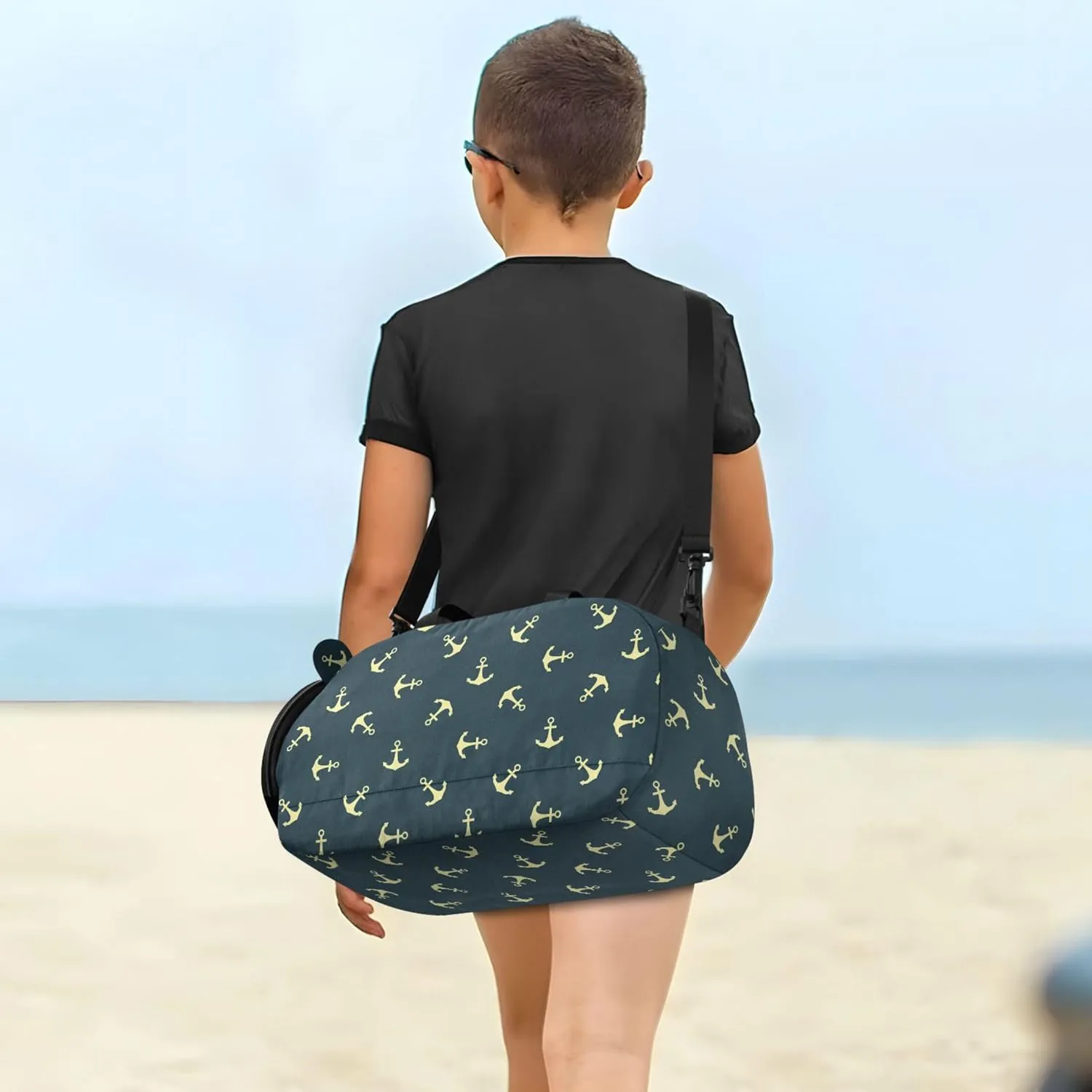 Gold Ocean Navy Blue Duffel Bag with Shoes Compartment Multifunctional Carry On Overnight Bag for Beach Swim Bags Pool Sports