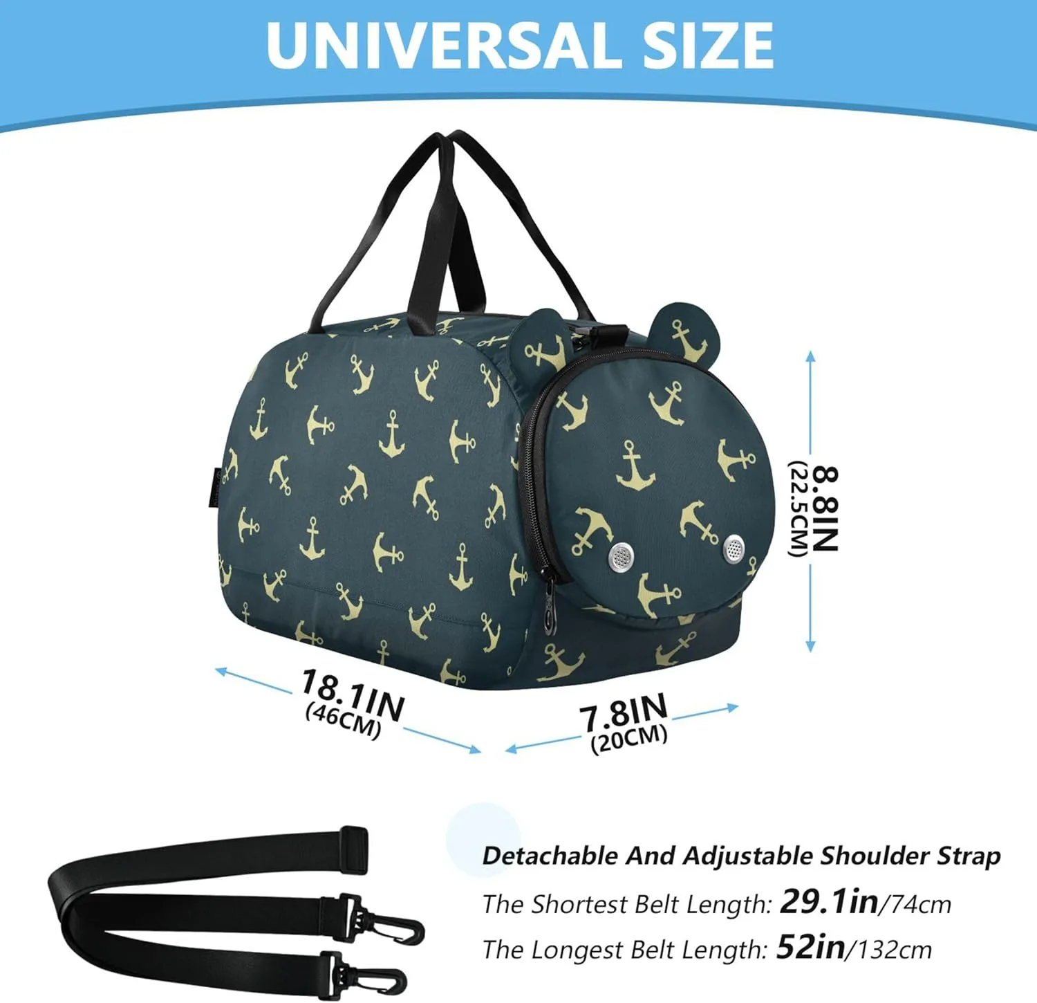 Gold Ocean Navy Blue Duffel Bag with Shoes Compartment Multifunctional Carry On Overnight Bag for Beach Swim Bags Pool Sports