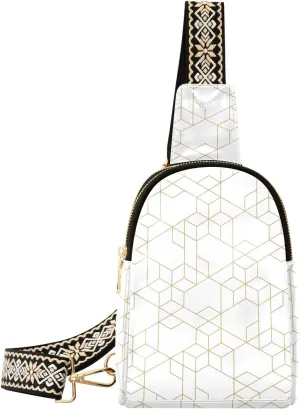 Gold Outline Sling Bag for Women, Leather Crossbody Bag Purses for Women Anti Theft Sling Bag Fanny Packs
