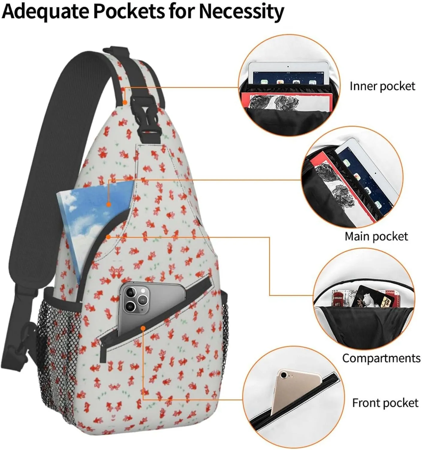 Goldfish Crossbody Bag Fish Shoulder Bag Backpack Cute Sling Bag Funny Chest Casual Daypack for Outdoor